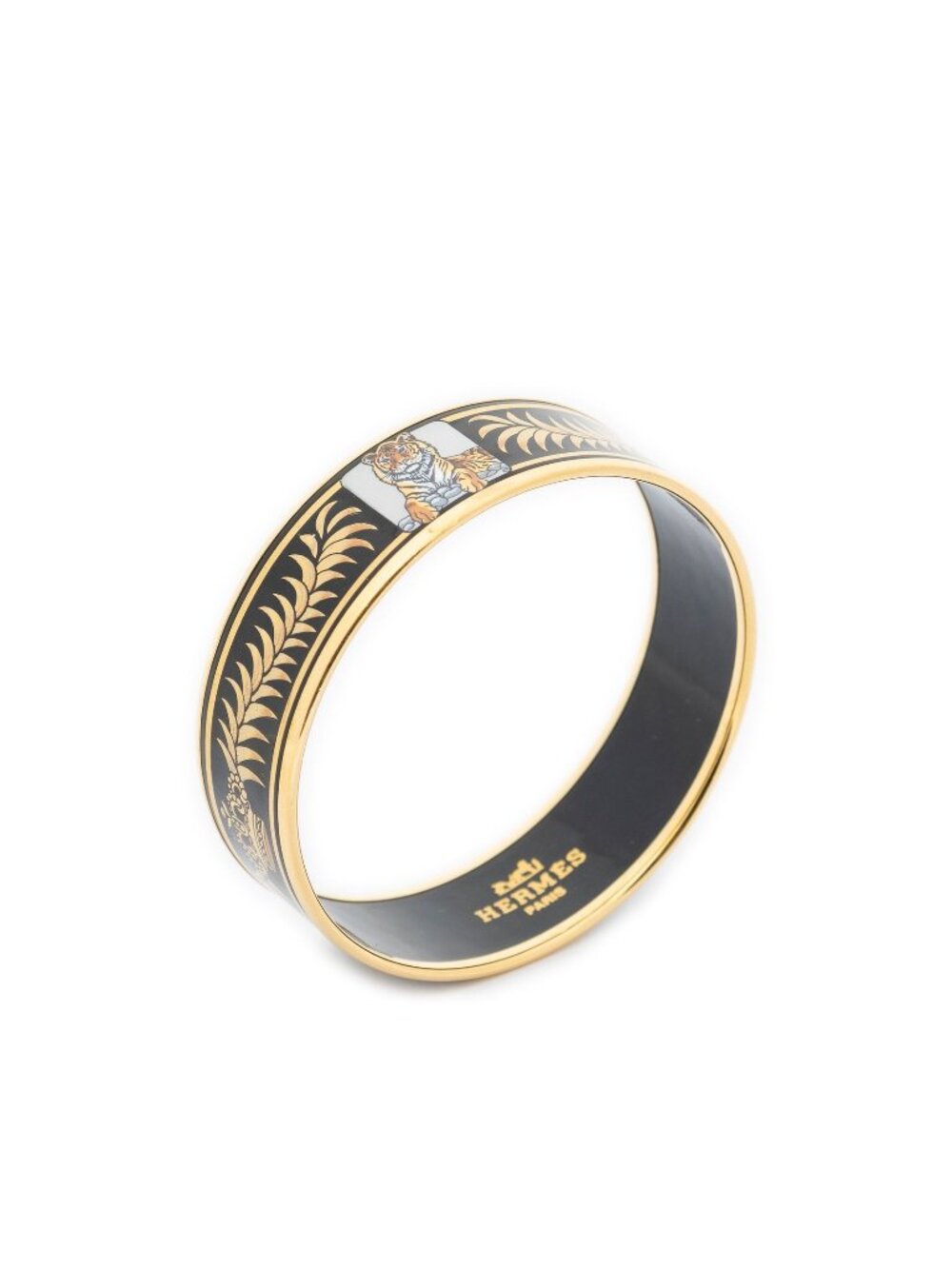 Hermes Enamel Bangle Black Gold Bracelet